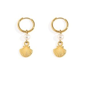 Shell Dangling Stainless Steel Hoops